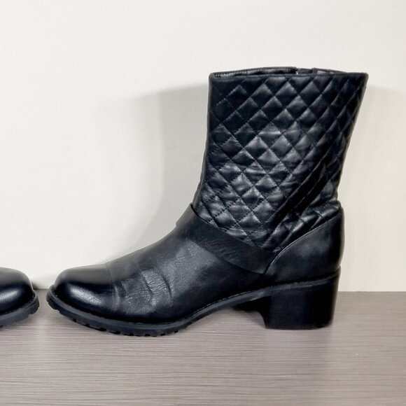 Halogen Quilted Moto Boots Block Heel Lug Sole, Black Leather, Womens Size 9 M - Picture 9 of 12